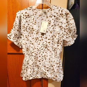 Everleigh Puff Sleeve Button Down Cinch Waist Top, Small